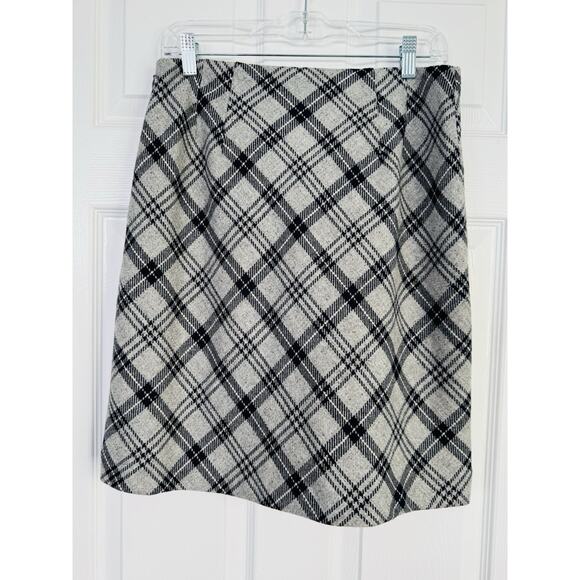 Talbots Grey Blue Skirt Womens Wool Blend Straight Plaid Size 4 - Picture 3 of 6